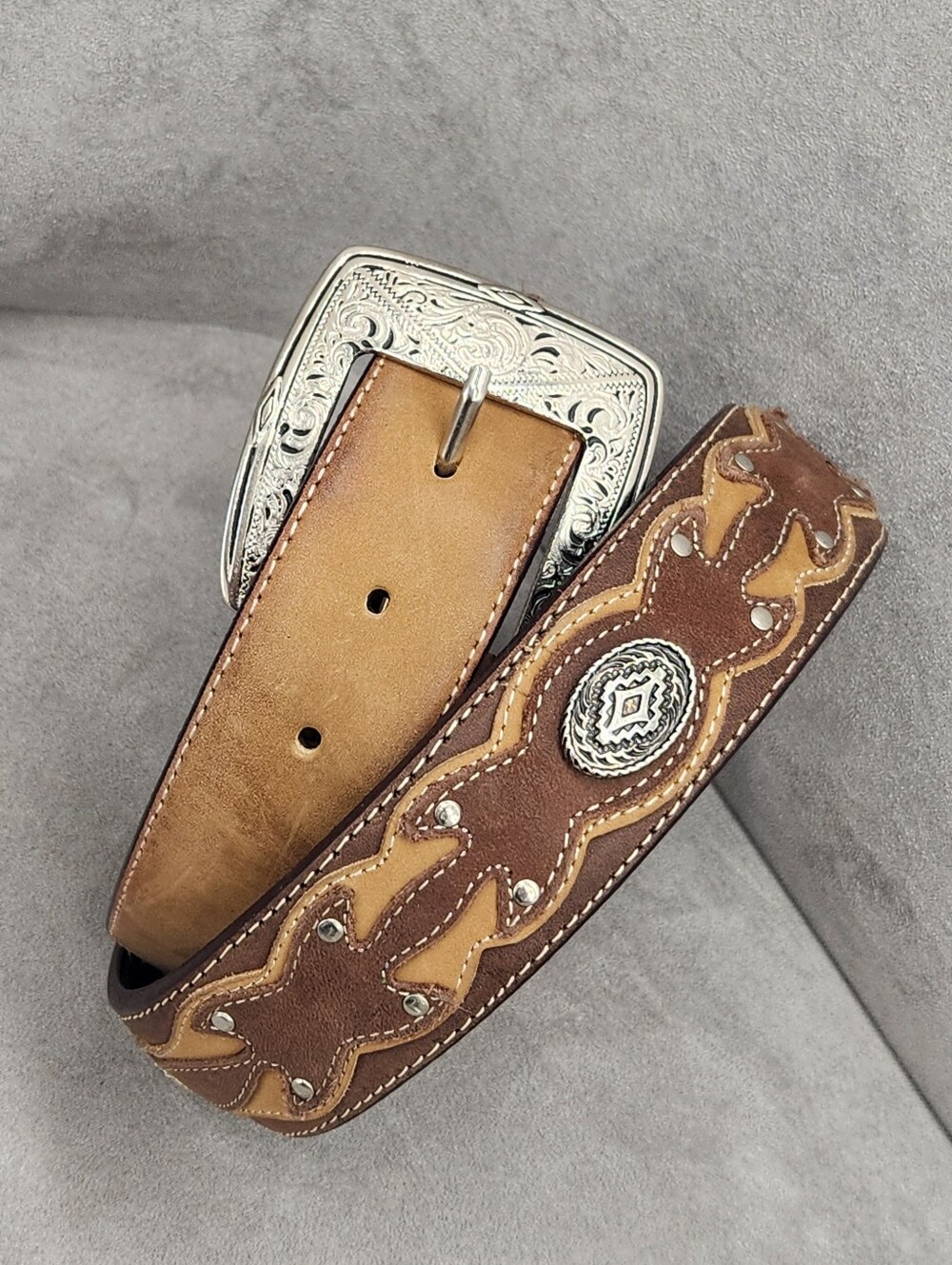 Western belt men's 34 brown thick leather rodeo southwestern heavy duty cowboy
